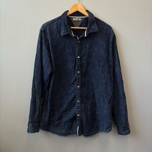 Carbon 2 Cobalt Large Denim Blue Button Shirt Pin Stripe